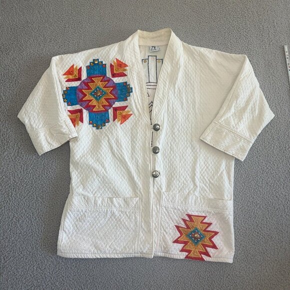 Alfredos‎ Wife Jacket Aztec Southwestern Embroidered Patchwork Boho Colorful - Picture 13 of 16